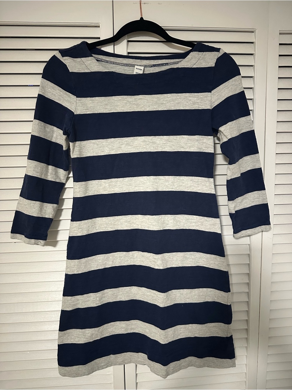 Old Navy Navy and Light Gray Striped Long-Sleeve Dress